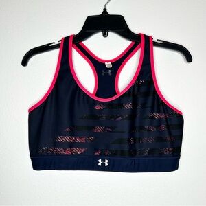 Under Armour Womens Navy Blue Racerback Sports Bra Pink trim Size XL